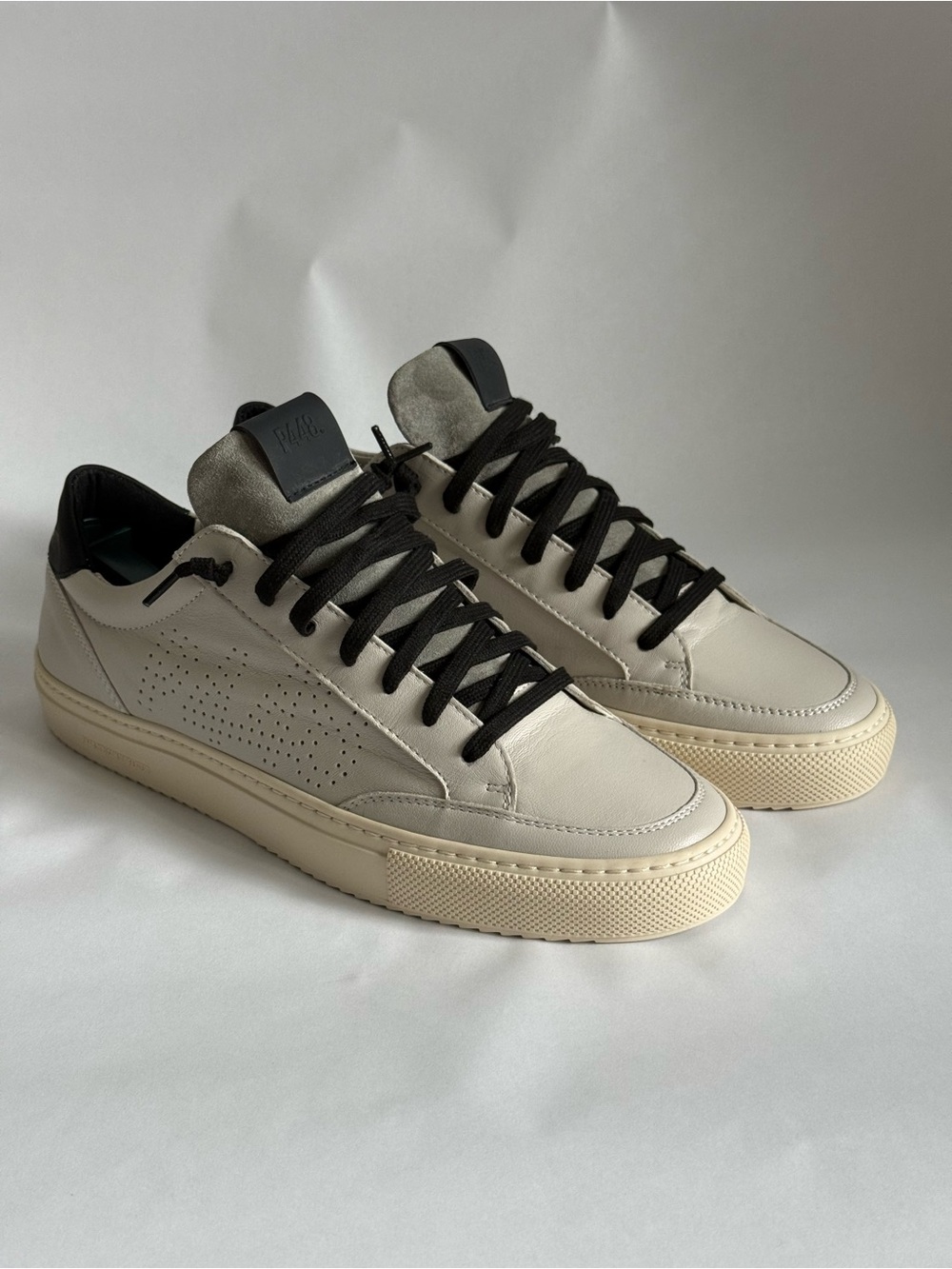 P448 Men's Casual Leather Sneakers in Off-White and Black